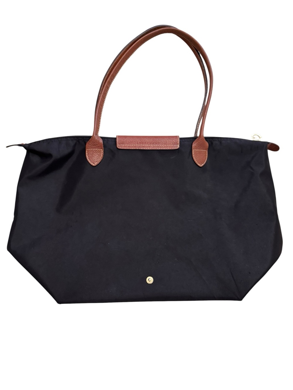 Longchamp Le Pilage Large Black Nylon Canvas Bag Leather Handle Tote Travel - Picture 2 of 16